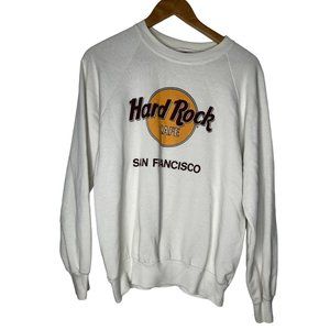 Vintage 90s HARD ROCK CAFE SAN FRANCISCO White Crew Neck Sweatshirt Sz L USA